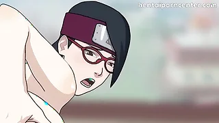 Adult Sarada has mating nigh Naruto, she rides the hokage's dick